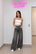 Jean Wide Leg Gris Cintura Cruzada