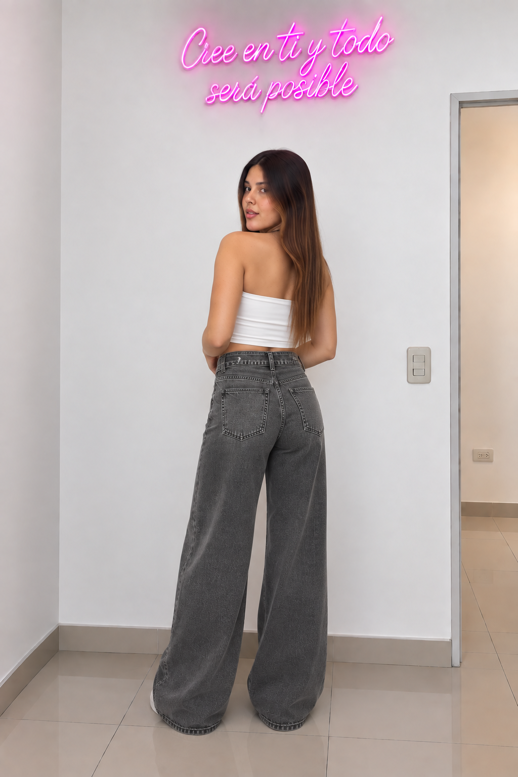 Jean Wide Leg Gris Cintura Cruzada